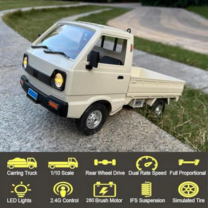HLSFWDRIVE RC Kei Truck WPL D12 RC Car 1/10 Scale Off Road RTR | Remote Control Drift Car RWD 260 Motor Proportional Throttle Steering 2.4G Dual Rate Carry Pickup Hobby Toy Adult
