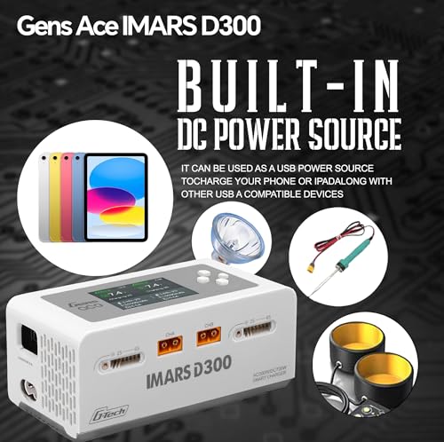 IMARS D300 Gens Ace Lipo Battery Charger G-Tech Smart Dual Lipo Balance Charger AC 300W DC 700W(350W*2) 16A Dual Channel Charger for 1s~6s Lipo Batteries, Life/NiCd/MH/LiHV, Plug&Play (White)