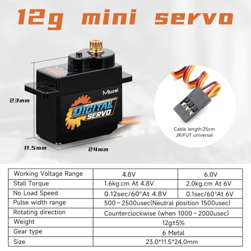 12g Micro Servo Rc Steering Metal Gear Digital for Axial Scx24, 1Pcs | Mini Small Servo Motor, Upgrade Parts With Horn Arm, for 1/24 Rc Crawler Plane Airplane Robot. Powerful, Smooth, Quiet, Fast