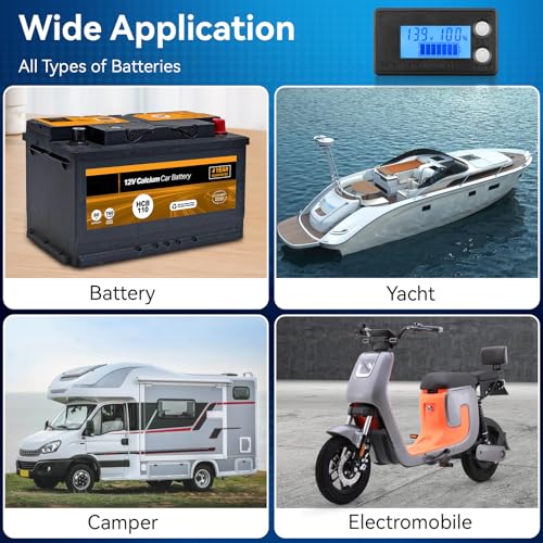 DROK Waterproof Battery Monitor 12V 24V 36V 48V 72V Battery Meter 8-100V, Capacity Tester LCD Display with Blue Backlight, Fit for Car Golf Cart RV Marine - color: Blue