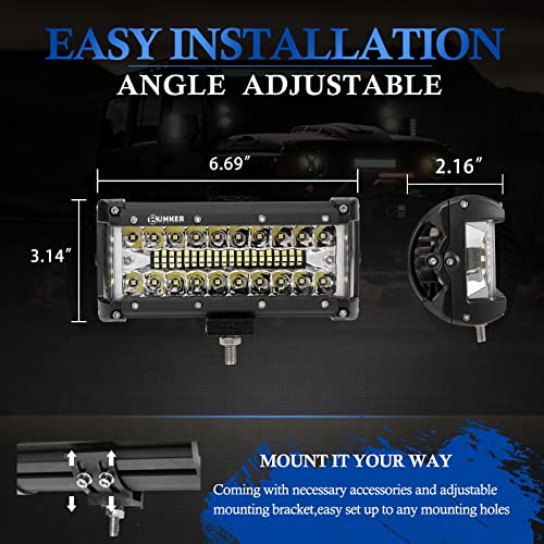 BUNKER INDUST Side Shooter LED Light Pods Wiring Harness Kit, 2 Pcs 7" Spot Flood LED Light Bar 80W Work Light Waterproof Cube Lights Off-Road Driving Bumper Light for ATV UTV Truck Boat Tractor - size: 7 Inch