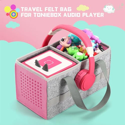 Carrying Case for Toniebox Starter Set and Tonies Figurines, Travel Felt Cloth Musical Toy Folding Bag for Toniebox 2 & Accessories (Pink) - color: Pink