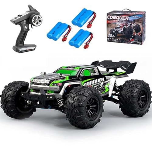 1:16 Fast RC Cars,50km/h Carbon Brush Motor High Speed RC Car for Adults, 4WD Waterproof Monster Truck, 2.4GHz All Terrain Off-Road, 3 Batteries, Green - color: 16102,3 Batteries,green