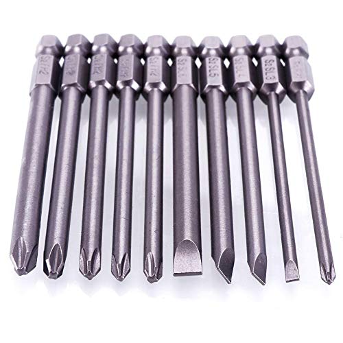Rocaris 10pcs 1/4 Inch Hex Shank Long Magnetic Screwdriver Bits Set | 4 in Power Tools (Slotted+Cross Head) - size: 10Pcs(Slotted+Cross)