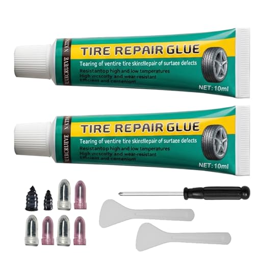 Tire Repair Glue | High Viscosity Wear-Resistant Rubber Cement for Sidewall Patches | Emergency Tire Repair Rubber Nail kit for Cars, Motorcycles | Black, High & Low Temperature Resistant 2 PCS