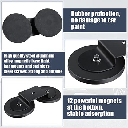 4 Pcs Magnetic Light Bar Mounts Universal Magnet Mount Holder with Rubber Pad for Off Road SUV Truck Lamp Roof Bar Fog Light