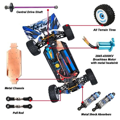 CKYSCHN WLtoys 124017(V2) Fast RC Car, 1/12 Brushless RC Cars, 75km/h 4x4 Hobby RC Buggy Cars with Independent ESC for Adults, Fast Remote Control Truck Car with 2 Battery