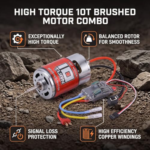 Generic 10T Brushed Motor Combo, 550 Brushed Motor with 60A ESC T Plug for 1/10 RC Crawler Car Axial SCX10 D90 Truck