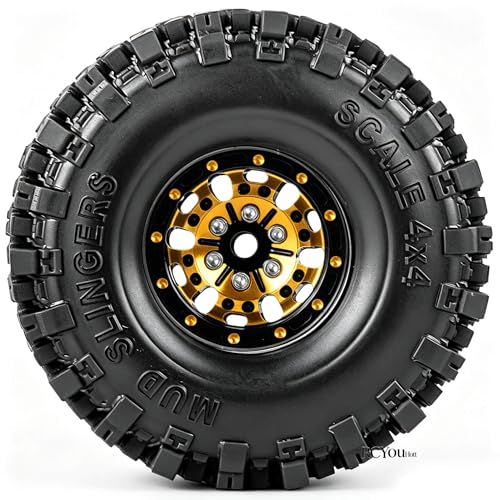 RC Aluminum (4PCS) 1.0 Wheel Rim Soft Rubber Tires&1.0 Beadlock Wheel Rim&Wheels Tires for 1/18 1/24 Trx4m SCX24 RC Crawler Car,Gold - color: Gold- (Rc Wheels Tires)