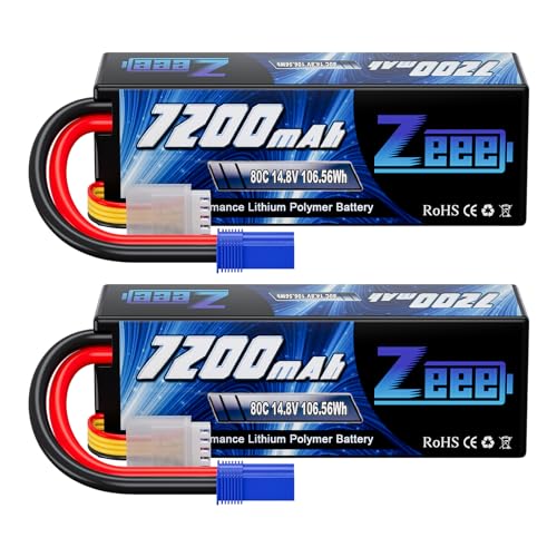 Zeee 4S Lipo Battery 7200mAh 14.8V 80C with EC5 Connector (2 Pack) | Hard Case RC Battery for RC Car Truck Tank Buggy Truggy RC Racing Models