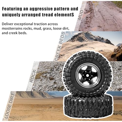 1.3" Beadlock Wheel Tires, Aluminum 1.3 Beadlock Wheels and Tires Upgraded 1.45-inch Wheel for for 1/24 SCX24 AX24 FCX24 1/18 TRX4M FMS RC Crawler Car Upgrade (Black) - color: Balck