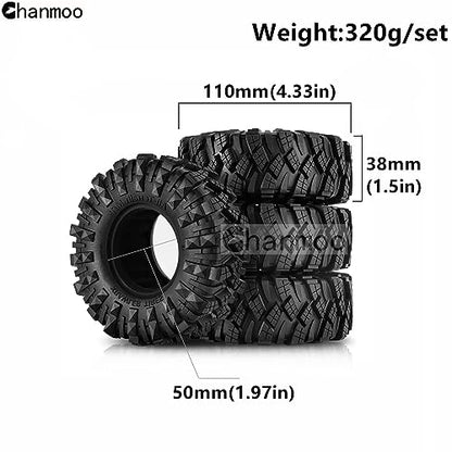 1.9 Crawler Tires RC Soft Rubber Mud Slingers Tyres For 1/10 Scale RC Rock Crawler Car Traxxas TRX4 Axial SCX10 II RC4WD D90 D110 TF2 Tamiya CC01 Gen8 1.9 inch Beadlock Wheels Rims 4PCS