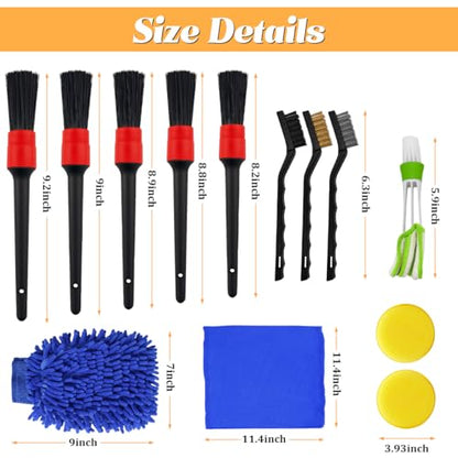 13PCS Car Detailing Brush Set, Vehicle Interior Cleaning Kit Includes Steel Wire and Air Vent Brushes, Automotive Detail Dusting Cleaner Tool Set, Universal for Most Vehicles - size: 13PCS