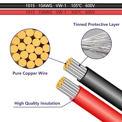 BFXM 10AWG 6FT SAE Connector Extension Cables with 15& 20A Fuse | 2 Pin SAE to O Ring Terminal Quick Disconnect Harness for Car, Motorcycle, Solar Panel - color: 10awg6ft