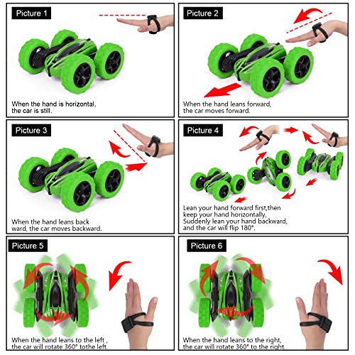 2PACK RC Stunt Car Watch Gesture Sensor Car 4WD Double Sided 360 Degree Rotating Tumbling Rechargeable Car High Speed 2.4GHZ Off Road Hobby RC Toy Cars for Xmas Birthday Gift Adults,Kids (Green/Red)…
