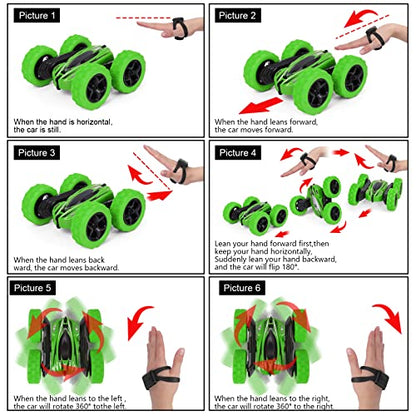 2PACK RC Stunt Car Watch Gesture Sensor Car 4WD Double Sided 360 Degree Rotating Tumbling Rechargeable Car High Speed 2.4GHZ Off Road Hobby RC Toy Cars for Xmas Birthday Gift Adults,Kids (Green/Red)…