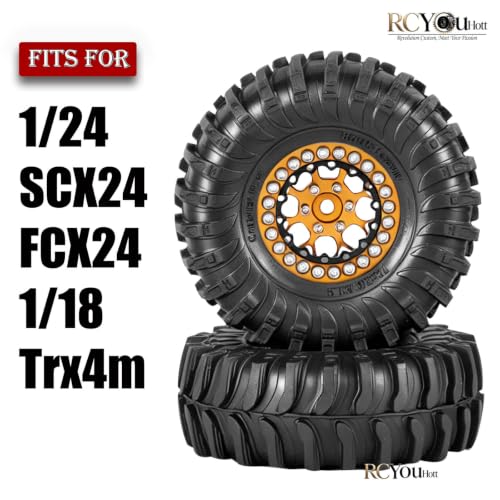 RC 1.3 Beadlock Wheel Tires&Aluminum Wheel Rim for 1/24 SCX24 FCX24,1/18 TRX4M RC Crawler Car,1.3 Beadlock Wheels and Tires/Wheels Tire,Golden (4PCS) - color: Golden- (Wheel Tires)