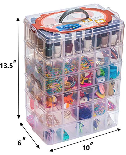 Sooyee 6-Tier Stackable Craft Organizers and Storage Box, Clear | 60 Compartments, Plastic Storage Box, For Toys, Dolls, Arts and Craft, Fuse Beads, Washi Tape, Rock Collection, Ribbons - size: 6-Tier