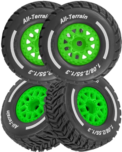 RC Wheels for 1/14 Mini Mojave GROM RC Car,RC Tires Beadlock Wheels Hub Rim Tires Wheels and Plastic Wheel hub Green(4PCS) - color: Green/for Mini Mojave Grom