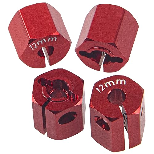 Aluminum Alloy 12mm Wheel Hex Hub Drive Adapters with Pins Screws Compatible with Axial SCX10 HSP HPI Tamiya Redcat 1/10 RC Crawler Car (12mm, Red) - color: Red, size: 12mm