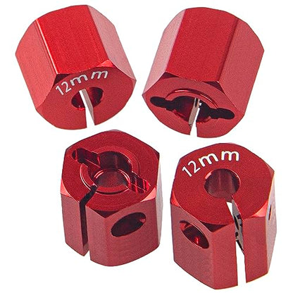 Aluminum Alloy 12mm Wheel Hex Hub Drive Adapters with Pins Screws Compatible with Axial SCX10 HSP HPI Tamiya Redcat 1/10 RC Crawler Car (12mm, Red) - color: Red, size: 12mm