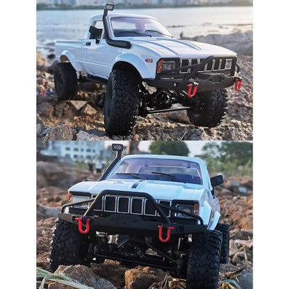 RC Truck 1/16 RC Rock Crawler, WPL C24 4x4 RC Pickup Truck, 2.4GHz Remote Control Car, All Terrain Off Road RC Climbing Car with Headlights and 2 Batteries for Adults (White) - color: White