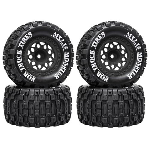 LRFHL 12mm Hex RC Wheel Tires 4PCS | for 1/16 Traxxas Mini Maxx 107154-1 Mini XRT VXL 108076-1 E-Revo Mini XRT MJX 16207 16210 HSP 94186 LOSI 1/18 Mini LMT - color: Black Tires+ Black Hex Wheel-1