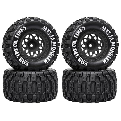 LRFHL 12mm Hex RC Wheel Tires 4PCS | for 1/16 Traxxas Mini Maxx 107154-1 Mini XRT VXL 108076-1 E-Revo Mini XRT MJX 16207 16210 HSP 94186 LOSI 1/18 Mini LMT - color: Black Tires+ Black Hex Wheel-1