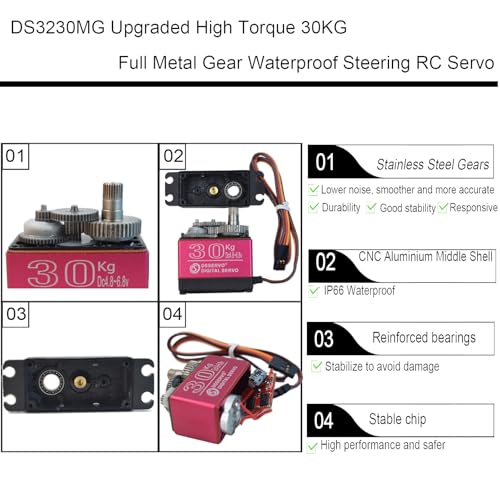2 Pack High Torque Full Metal Gear 30KG Digital Servo Motor, DS3230MG Upgraded Waterproof Steering RC Servo for 1/8 1/10 Scale RC Car Crawler Control Angle 180°