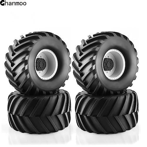 1/10 RC Monster Truck Tires and Hard Plastic Wheels Rims 12mm Hex Rubber Buggy Off Road Tyres with Foam for 1:10 Scale Truck Car Traxxas VXL 2WD Hoss 4x4 HSP HPI Tamiya Kyosho 4PCS (White) - color: White