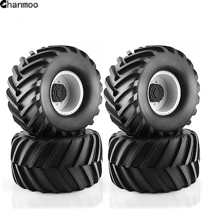 1/10 RC Monster Truck Tires and Hard Plastic Wheels Rims 12mm Hex Rubber Buggy Off Road Tyres with Foam for 1:10 Scale Truck Car Traxxas VXL 2WD Hoss 4x4 HSP HPI Tamiya Kyosho 4PCS (White) - color: White