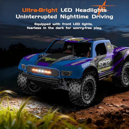 ZD Racing SC12 1/12 4WD Brushless RC Short-Course Truck RTR, 75+ km/h (46+ MPH) High Speed, 3S 2200mAh Battery, LED Lights, All-Terrain Tires, Aluminum Chassis, RC Car for Adults & Teens 14+(blue) - color: Blue