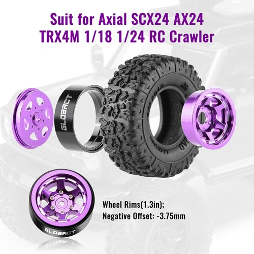 GLOBACT 1.3 Beadlock Wheel Tires -3.75mm for SCX24 AX24 TRX4M 1/18 1/24, PL - color: Purple