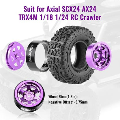 GLOBACT 1.3 Beadlock Wheel Tires -3.75mm for SCX24 AX24 TRX4M 1/18 1/24, PL - color: Purple