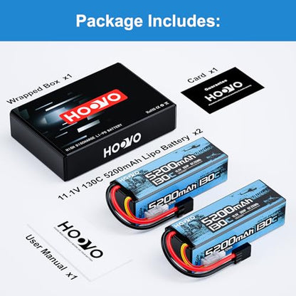 HOOVO 3S Lipo Battery,5200mAh 130C 11.1V Lipo Batteries Pack TR Plug 2 Pack | Hardcase RC Battery for RC Car,Boat,Truck,Truggy Racing Hobby FPV Racing Model