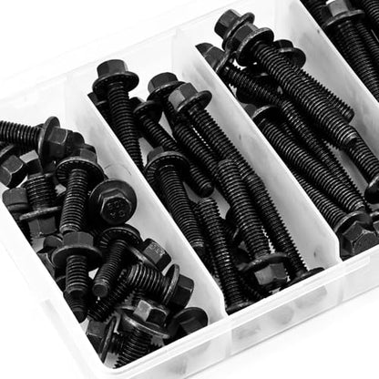 Flanged Hex Head Bolts and Nuts Kit, Black Alloy Steel Grade 10.9, 112 Pieces, M6 x 1mm, Black Oxide Finish - color: 112PCS M6 Bolts and Nuts Kit