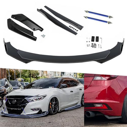x xotic tech 9Pcs Front Bumper Lip Chin Spoiler + Side Skirt Winglets Diffuser + Rear Bumper Canard Splitter Car Body Kits + Blue Adjustable 10"-13" Support Rods Universal Fit Most Vehicles - color: Blue, size: Full Wide Body Kit w/10"-13" Rod