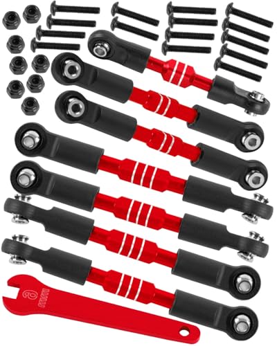 RC Aluminum Front&Rear Link Set Upgrades Part for 1/10 Slash/Rustler/Stampede/Bandit VXL 2WD.Adjustable Turnbuckles Camber Links Toe Link Hops Up,Red. - color: Red(for 1/10)
