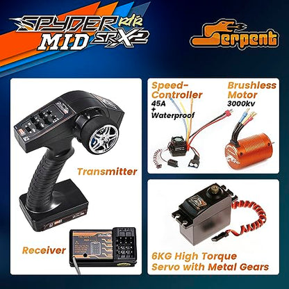 Serpent 1:10 Brushless RC Cars for Adults, 2WD Buggy, High Speed, Long Life | High-Performance, Off-Road, RTR Oil Filled Shocks Remote Control Racing Car, Battery and Charger Excluded (SRX-2 MM)