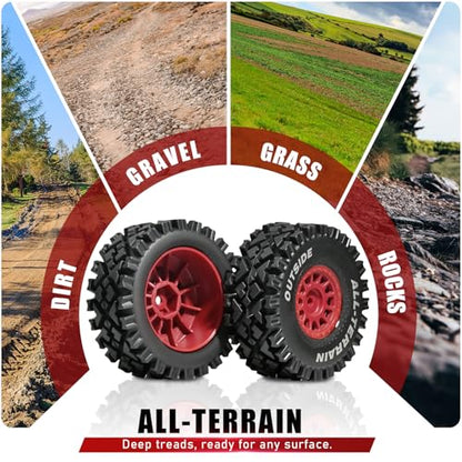 4PCS Pre-Glued 1/14 RC Tires and Wheels, 68×28mm All-Terrain Rubber Short Course Truck Tires with 12mm Hex Nylon Rims for ARRMA Mojave GROM, 1/14 1/18 RC Off-Road Trucks Red - color: Red