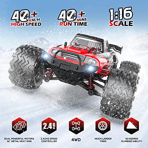 DEERC 9500E 1:16 Scale All Terrain RC Car, 4x4 High Speed 40 KPH RC Truck | 2.4Ghz Remote Control Truck with 2 Batteries, Off-Road Monster Truck for Adults Kids