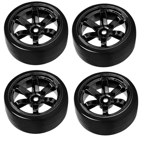 4PCS 1/10 RC Drift Car Tires Smooth Hard Tyre Plastic Wheel Rims Set Replacement for HSP Tamiya HPI Kyosho On-Road Drifting Car (6Spoke Black) - color: 6spoke-black