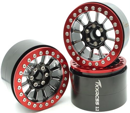 200g Super Heavy 2.2 Beadlock Wheels Rims for 1/10 RC Crawler 4pcs (Red Black) - color: Red Black