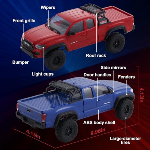 BEEZRC FMS 1/24 RC Crawler FCX24M Tacoma Toyota Official Licensed ABS Hard Body 4WD Off-Road RC Rock Truck,2-Speed Transmission, Hobby Grade Remote Control Car for Adults RTR Blue - color: Blue