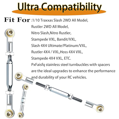74-112mm Stainless Steel Turnbuckles Fit for 1/10 Traxxas Rustler 4X4 2WD,Adjustable Camber Links with Spacers & Wrenchs for Slash 2WD 4X4,Hoss 4X4,Stampede 4X4,Bandit 2WD Upgrades Parts,Silver - color: Silver