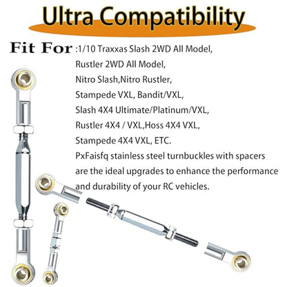 74-112mm Stainless Steel Turnbuckles Fit for 1/10 Traxxas Rustler 4X4 2WD,Adjustable Camber Links with Spacers & Wrenchs for Slash 2WD 4X4,Hoss 4X4,Stampede 4X4,Bandit 2WD Upgrades Parts,Silver - color: Silver