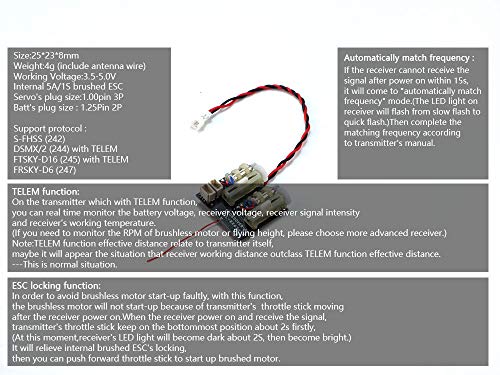2.4G 4CH/5CH/6CH/7CH Mini Receiver Support DSM2/ DSMX Protocol Built-in Brushed /Brushless ESC Regulator (RX244)