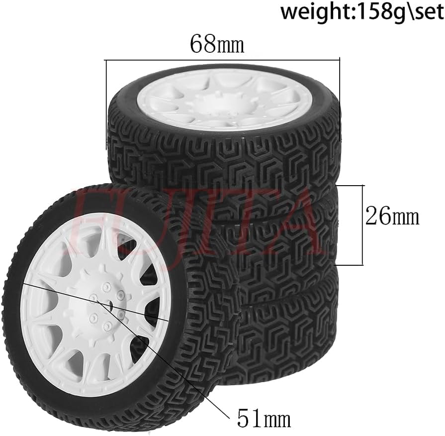 fujita 1/10 RC ON-Road Rubber Racing Tire Rim 68mm OD for 1/10 RC Rally Car Tamiya XV01 XV02 TT02 PTG HSP RGT Kyosho FAZER MK2 PTG （White A） - color: White a