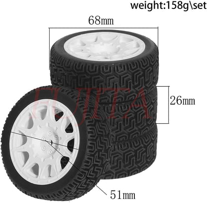 fujita 1/10 RC ON-Road Rubber Racing Tire Rim 68mm OD for 1/10 RC Rally Car Tamiya XV01 XV02 TT02 PTG HSP RGT Kyosho FAZER MK2 PTG （White A） - color: White a