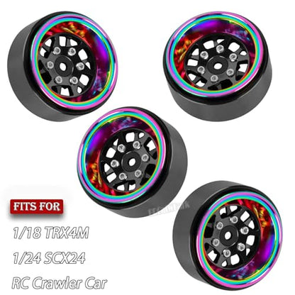 RC 1.3 Beadlock Wheel Rims for 1/18 TRX4M 1/24 SCX24 RC Crawler Car,Aluminum Alloy Beadlock Wheel Rim Hub,4Pcs RC Off Road Buggy Rally Truck Car Wheels Rims,Black - color: Black - (1.3 Beadlock Rims)